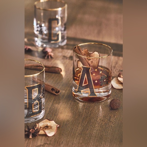Anthropologie THE BISTRO TILE MONOGRAM OLD FASHIONED GLASS - Picture 4 of 4